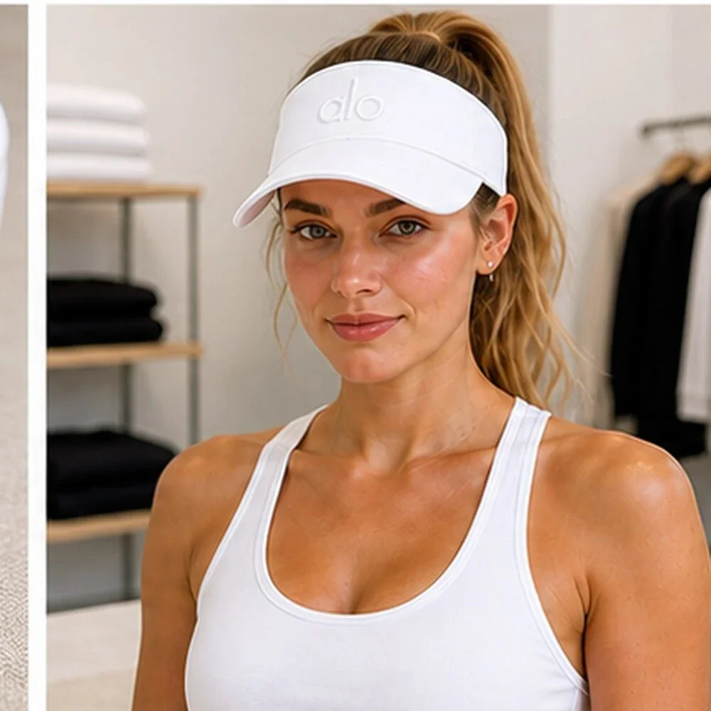 ALO Yoga White Athleisure Open Top Visor Hat Logo